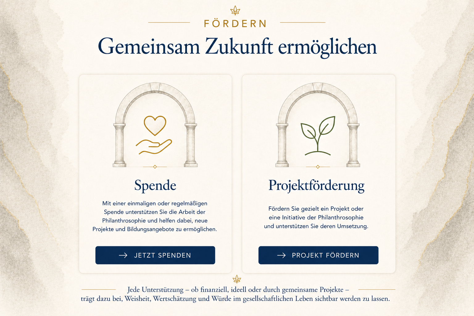 Fördern – Gemeinsam Zukunft ermöglichen. Zwei Möglichkeiten: Spende und Projektförderung.